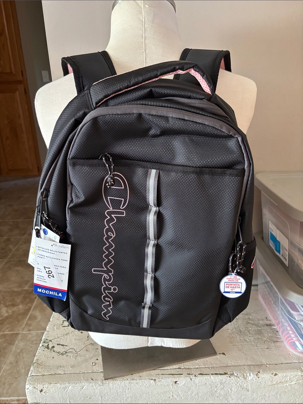 Champion Black Backpack with Pink Trim